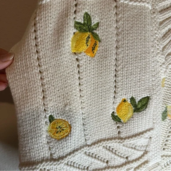 NWT Maeve Anthropologie Fruit-Embroidered Lemon 
Cardigan Sweater SZ S Petite - Picture 5 of 8